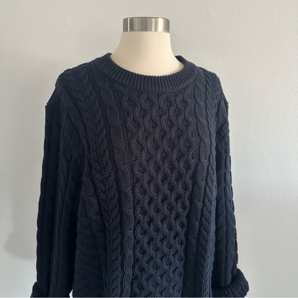 L.L.Bean 100% Cotton Chunky Knit Sweater Navy Blue L - Picture 4 of 8